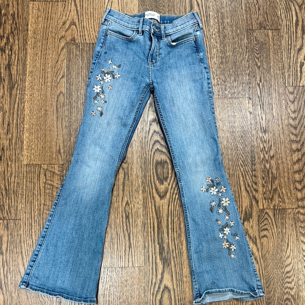 Abercrombie Kids Blue Floral Embroidered Flare Jeans